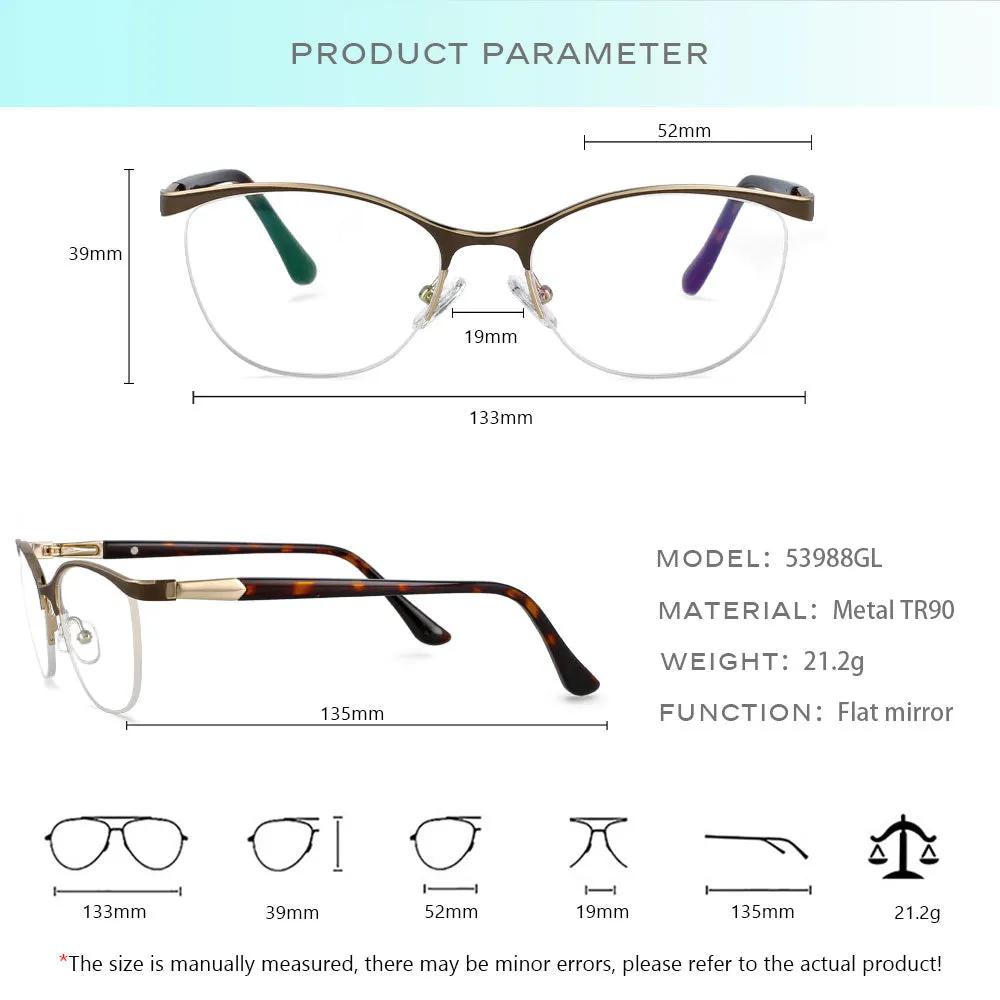 CCspace Women's Semi Rim Brow Line Cat Eye Alloy Acetate Frame Eyeglasses 53988