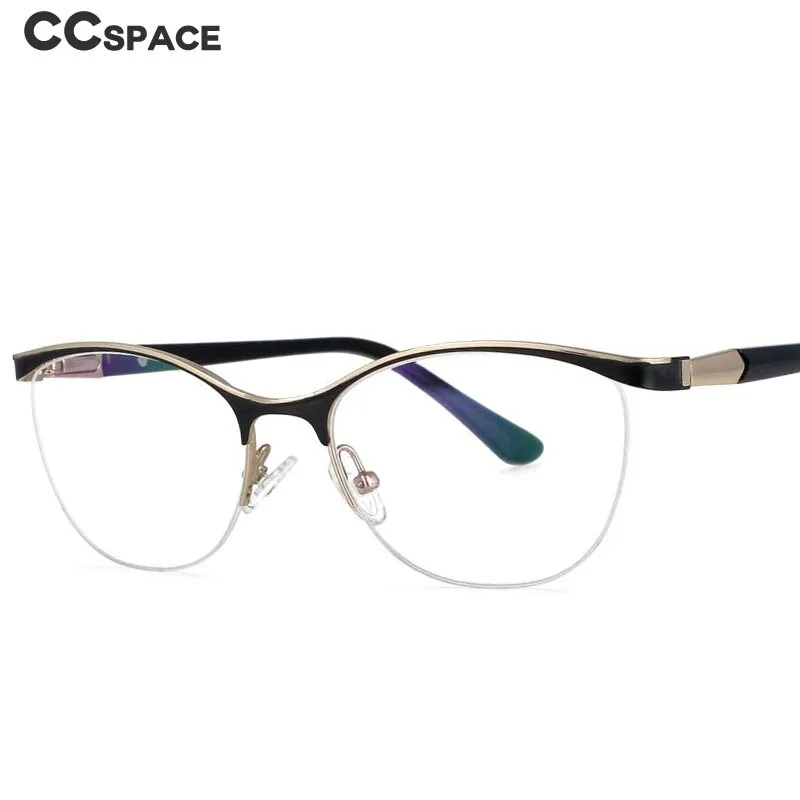 CCspace Women's Semi Rim Brow Line Cat Eye Alloy Acetate Frame Eyeglasses 53988