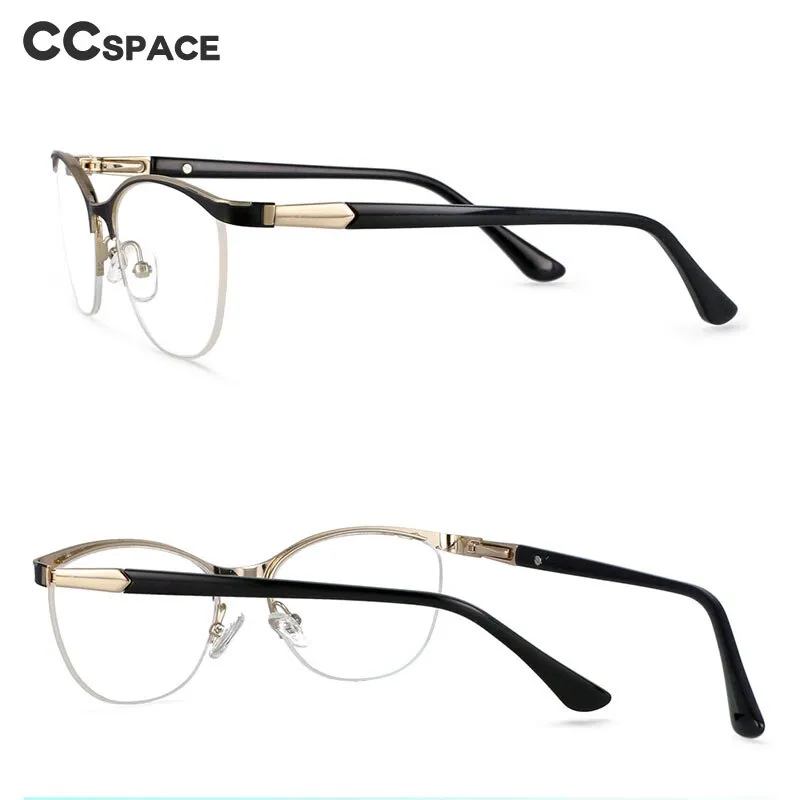 CCspace Women's Semi Rim Brow Line Cat Eye Alloy Acetate Frame Eyeglasses 53988
