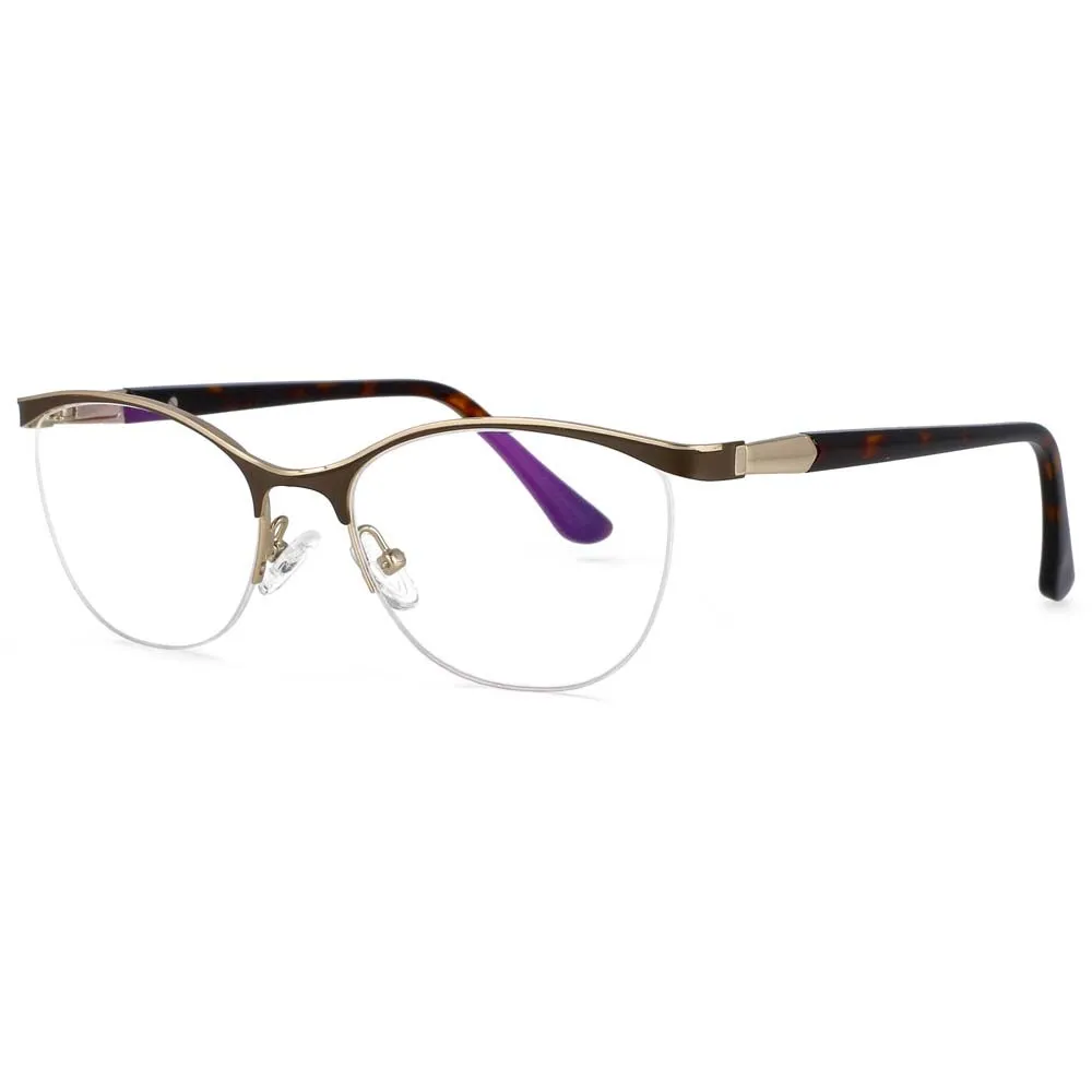 CCspace Women's Semi Rim Brow Line Cat Eye Alloy Acetate Frame Eyeglasses 53988
