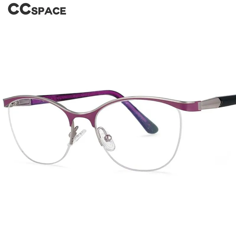 CCspace Women's Semi Rim Brow Line Cat Eye Alloy Acetate Frame Eyeglasses 53988