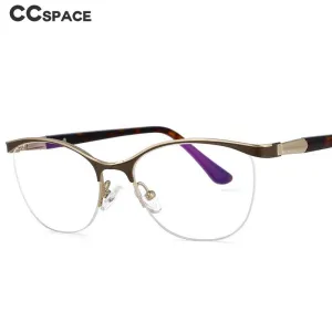 CCspace Women's Semi Rim Brow Line Cat Eye Alloy Acetate Frame Eyeglasses 53988