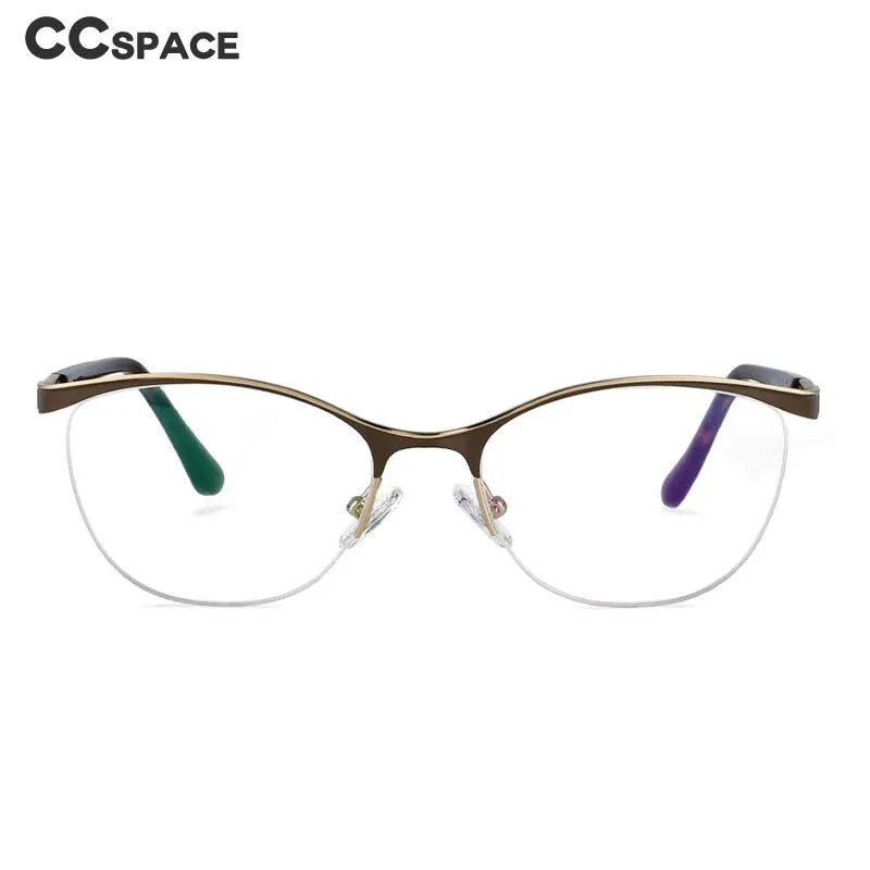 CCspace Women's Semi Rim Brow Line Cat Eye Alloy Acetate Frame Eyeglasses 53988