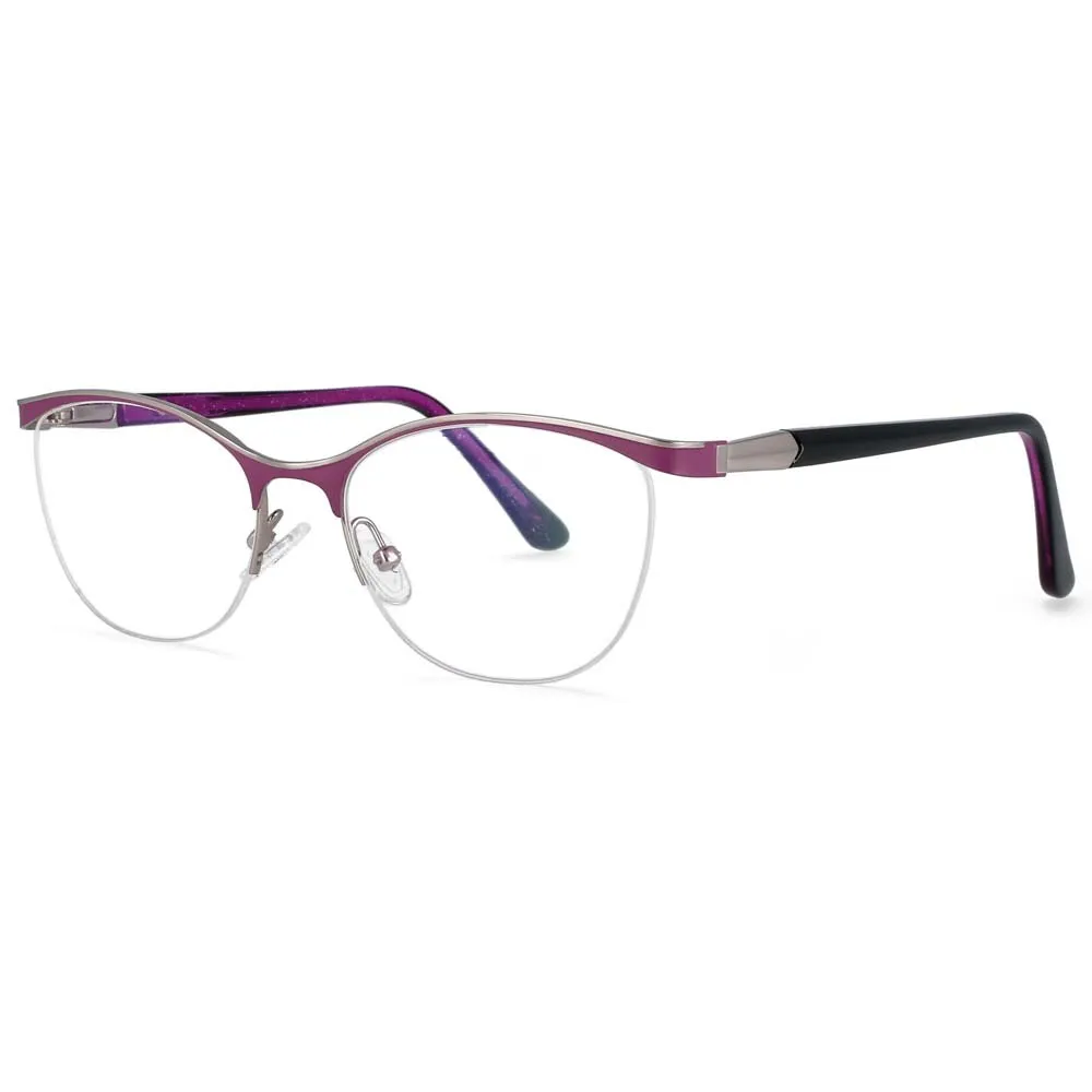 CCspace Women's Semi Rim Brow Line Cat Eye Alloy Acetate Frame Eyeglasses 53988