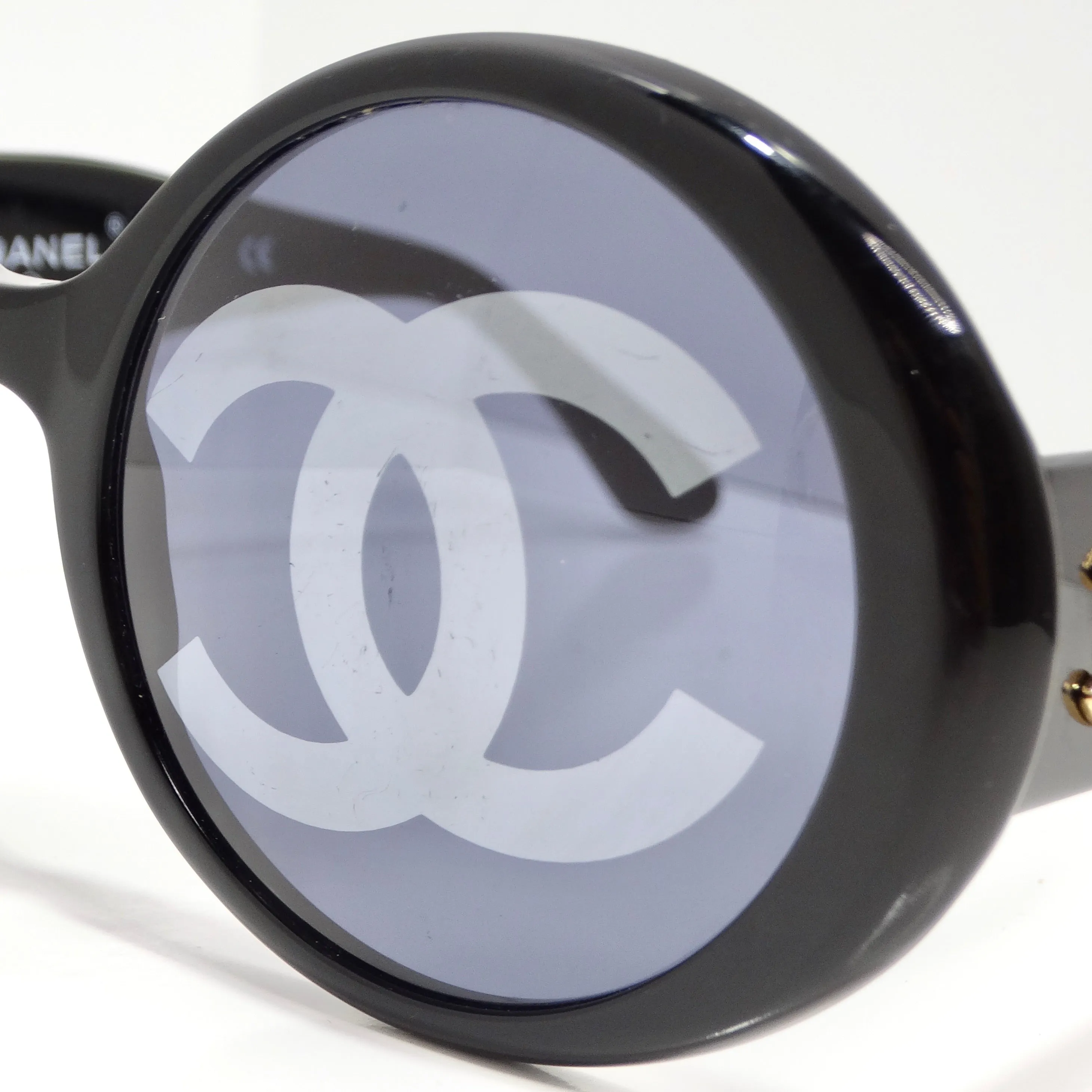 Chanel 1993 Black CC Logo Round Lens Sunglasses