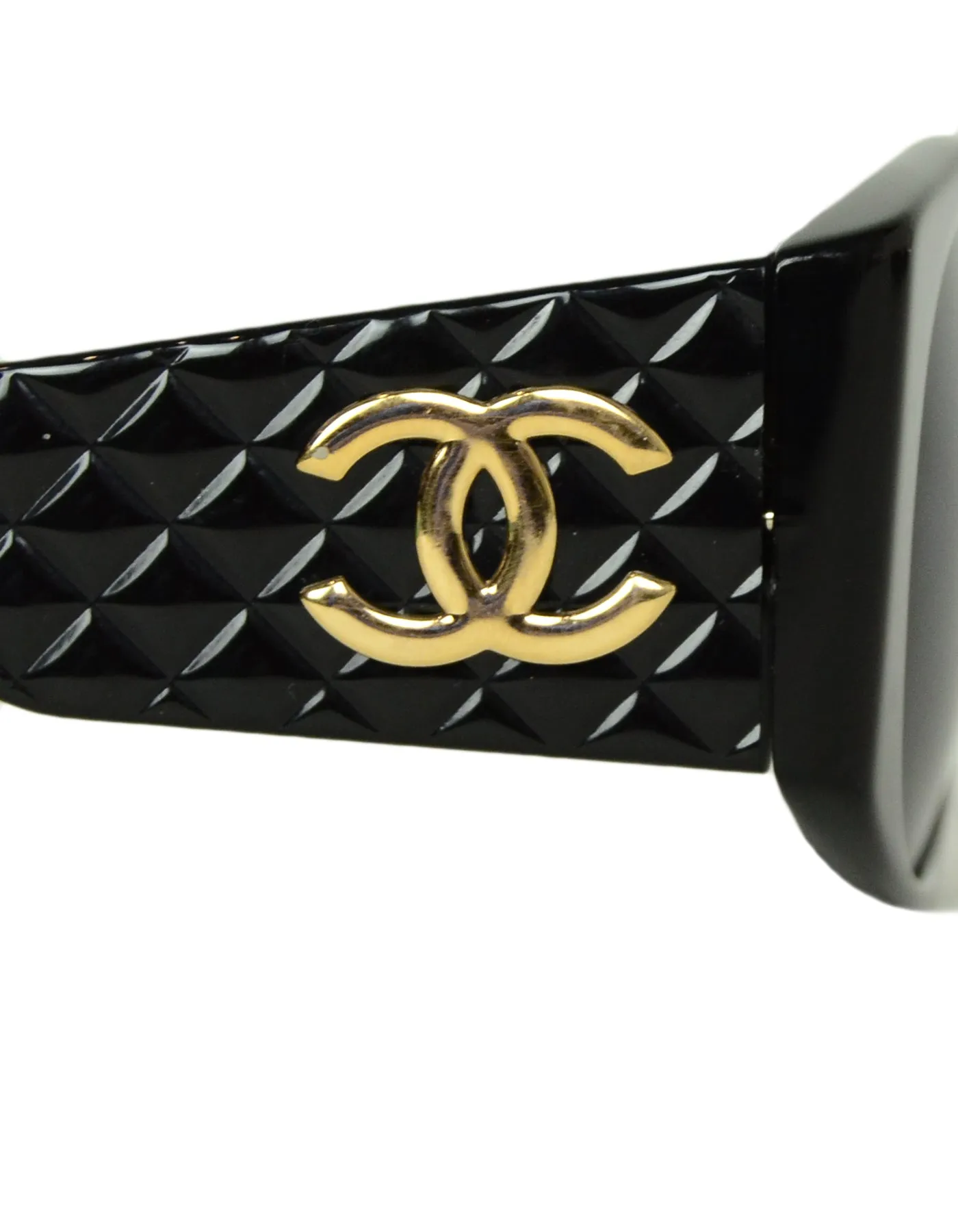 Chanel '90s Vintage Black Acetate Sunglasses w/ CC and Quilted Arms