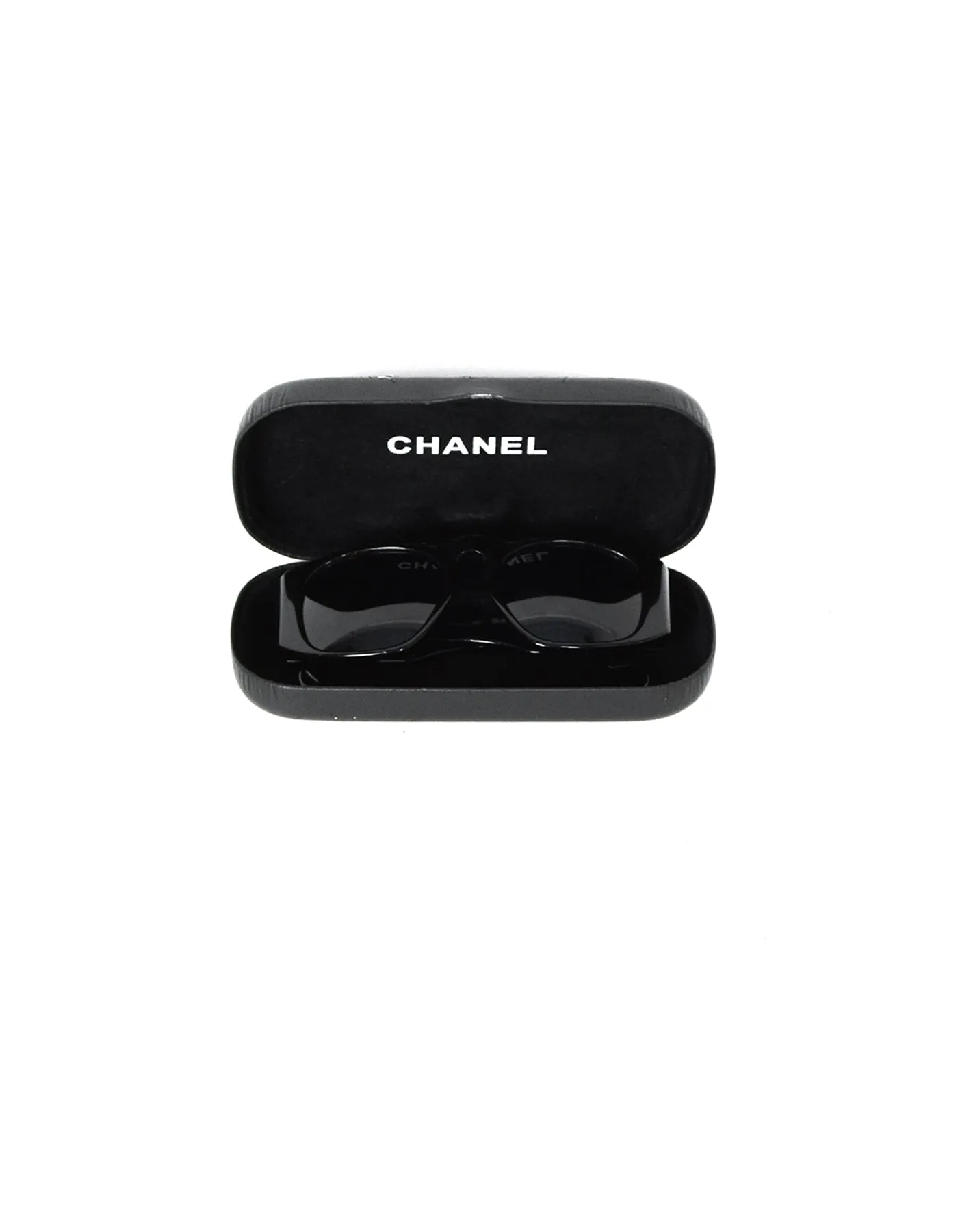 Chanel '90s Vintage Black Acetate Sunglasses w/ CC and Quilted Arms