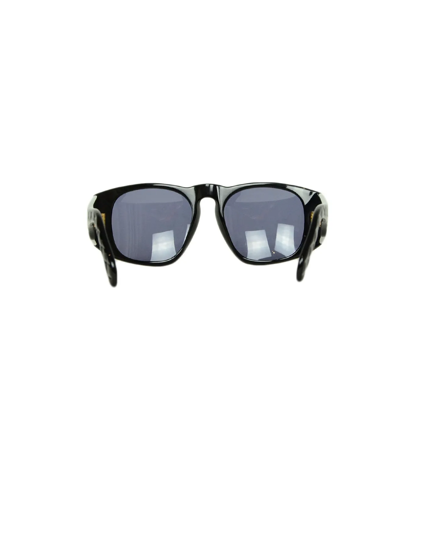 Chanel '90s Vintage Black Acetate Sunglasses w/ CC and Quilted Arms
