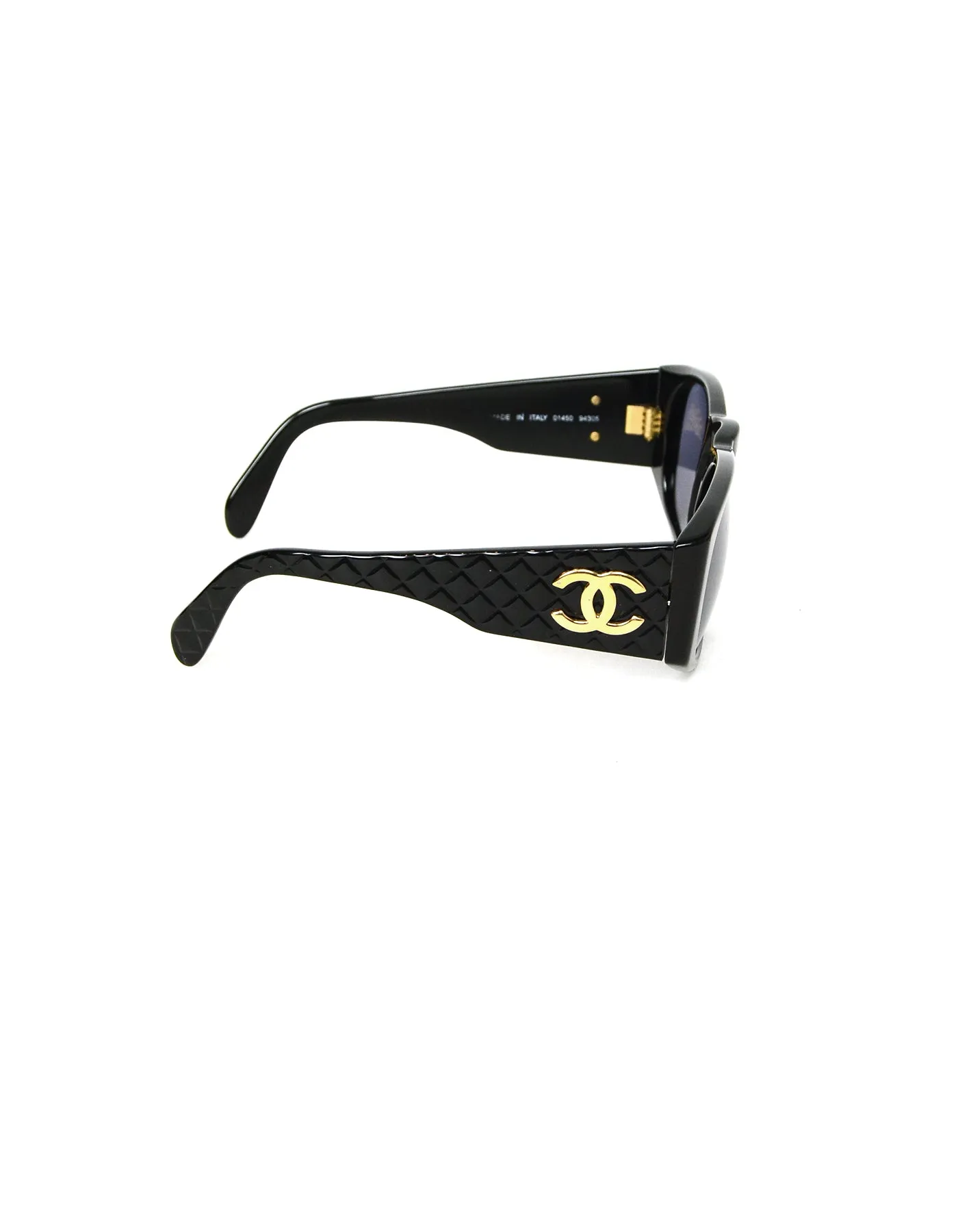 Chanel '90s Vintage Black Acetate Sunglasses w/ CC and Quilted Arms
