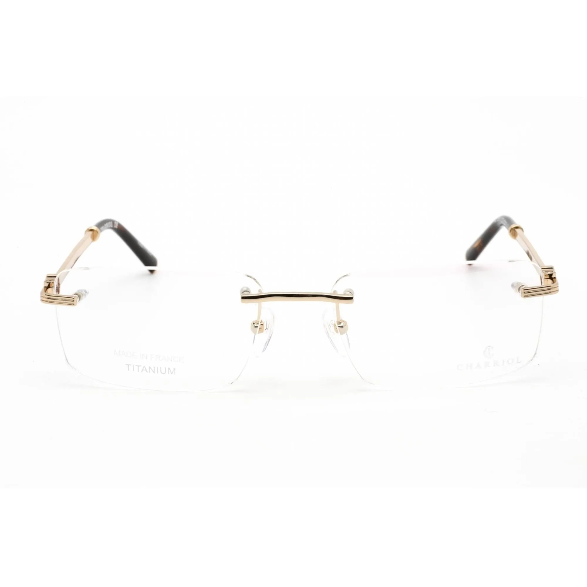 Charriol Men's Eyeglasses - Rimless Shiny Light Gold Rectangular Frame | PC75081 C03