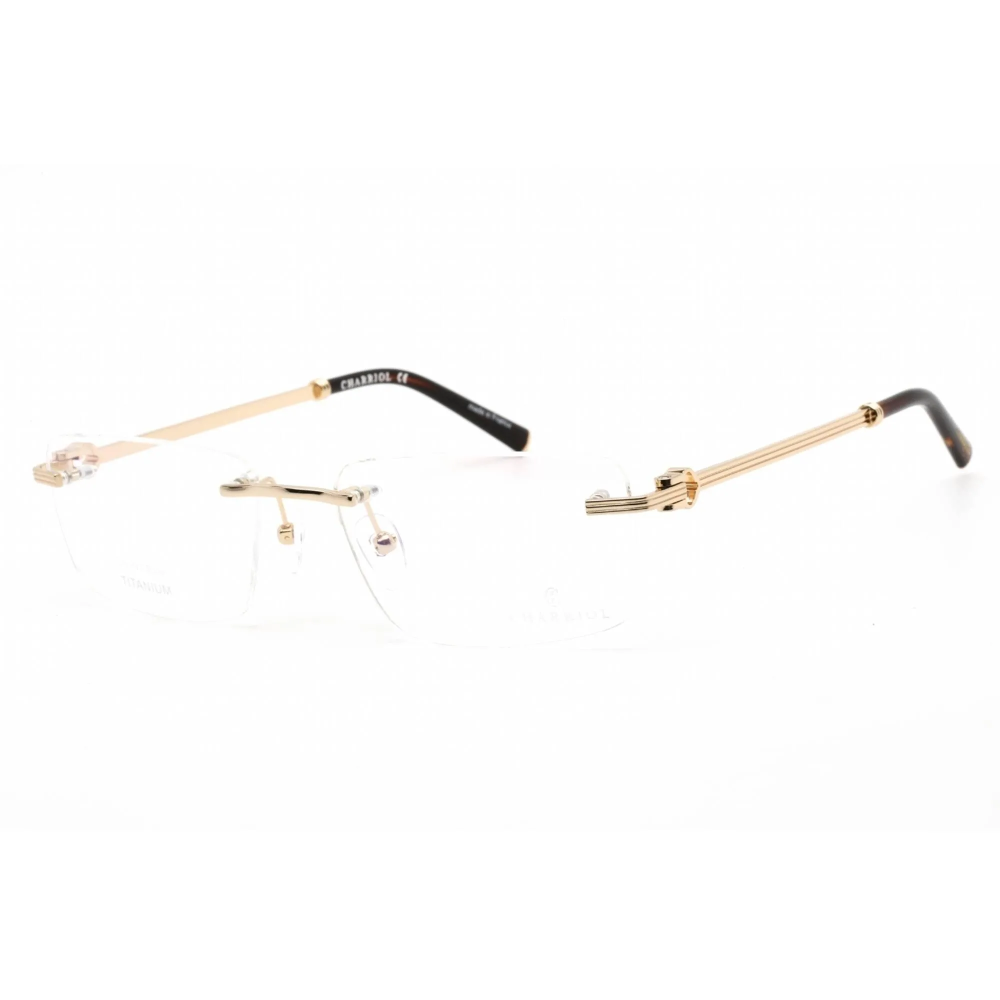 Charriol Men's Eyeglasses - Rimless Shiny Light Gold Rectangular Frame | PC75081 C03