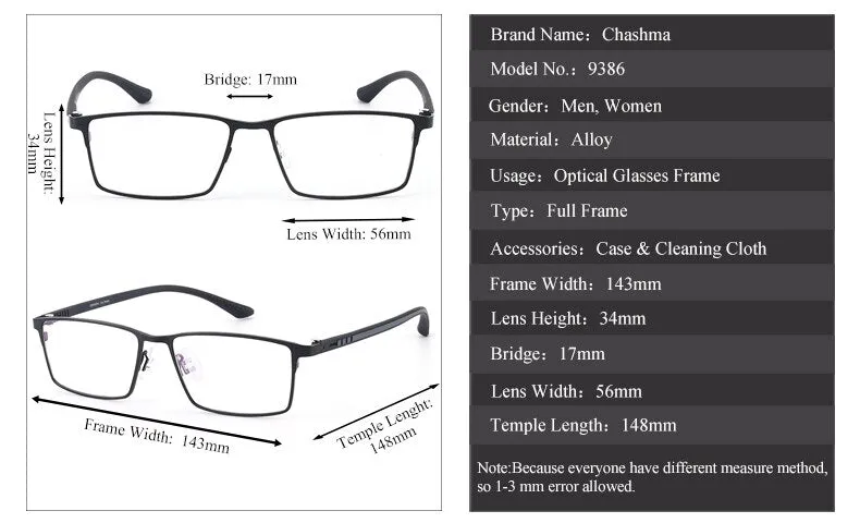 Chashma Ochki Men's Full Rim Square Alloy Eyeglasses 9386