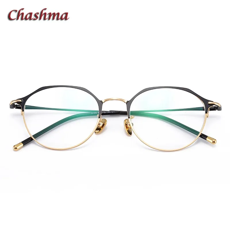 Chashma Ochki Unisex Full Rim Irregular Round Titanium Eyeglasses 6105