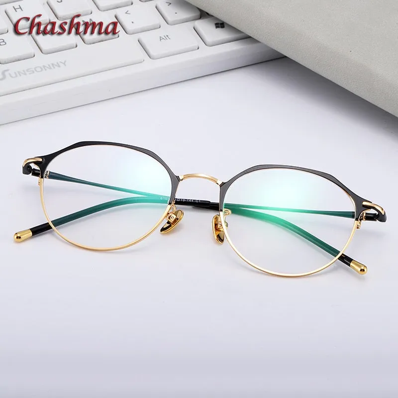 Chashma Ochki Unisex Full Rim Irregular Round Titanium Eyeglasses 6105