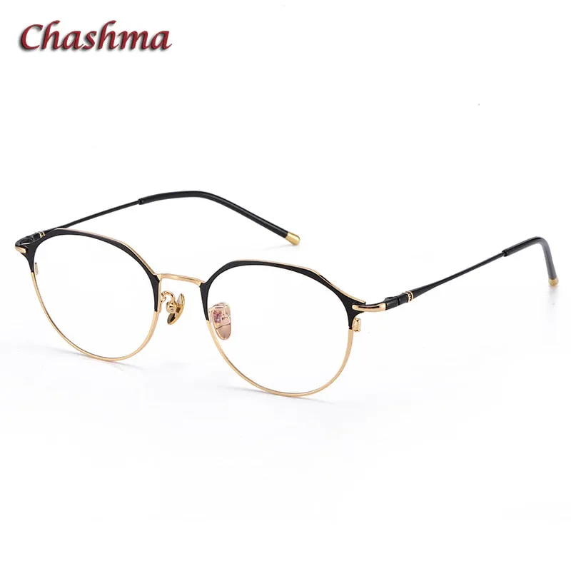 Chashma Ochki Unisex Full Rim Irregular Round Titanium Eyeglasses 6105
