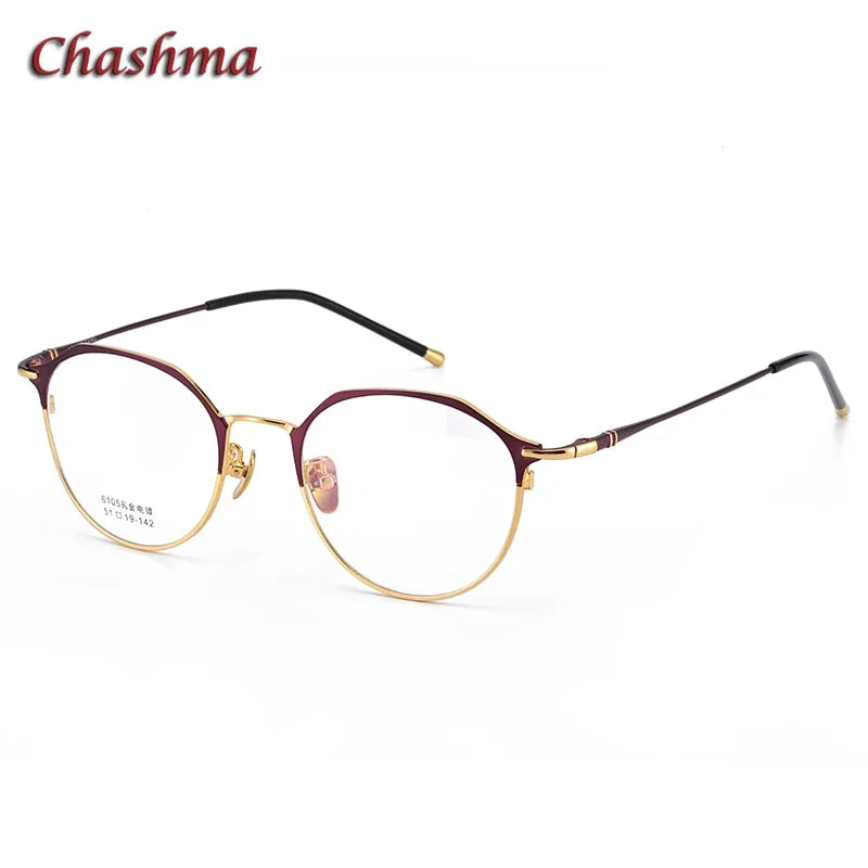 Chashma Ochki Unisex Full Rim Irregular Round Titanium Eyeglasses 6105