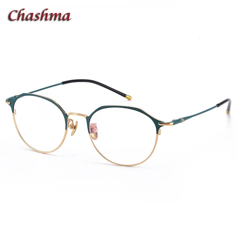 Chashma Ochki Unisex Full Rim Irregular Round Titanium Eyeglasses 6105