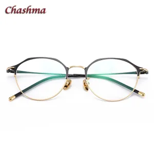 Chashma Ochki Unisex Full Rim Irregular Round Titanium Eyeglasses 6105