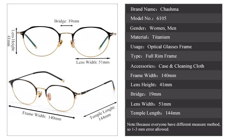 Chashma Ochki Unisex Full Rim Irregular Round Titanium Eyeglasses 6105
