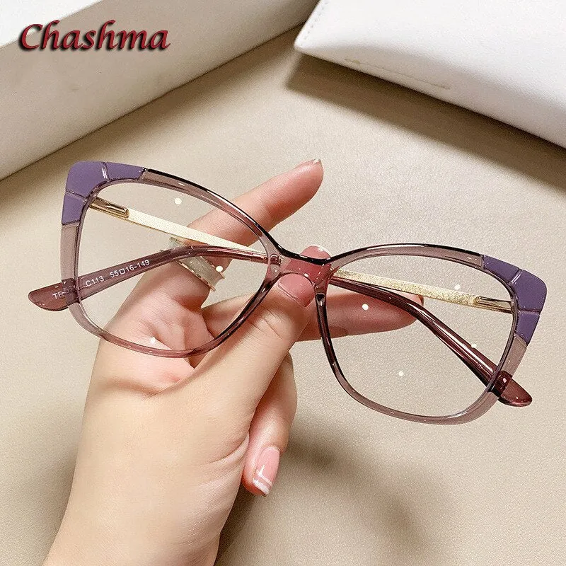 Chashma Ochki Women's Full Rim Cat Eye Tr 90 Titanium Eyelgasses 7572