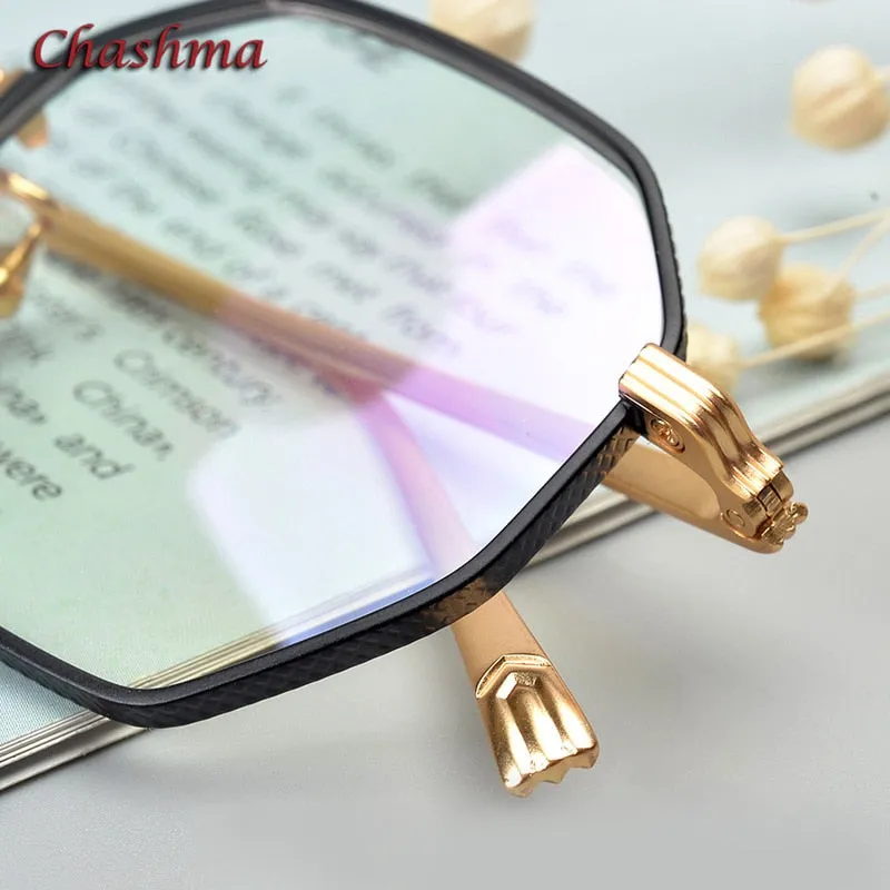 Chashma Ochki Women's Full Rim Irregular Octagon Titanium Acetat Eyeglasses