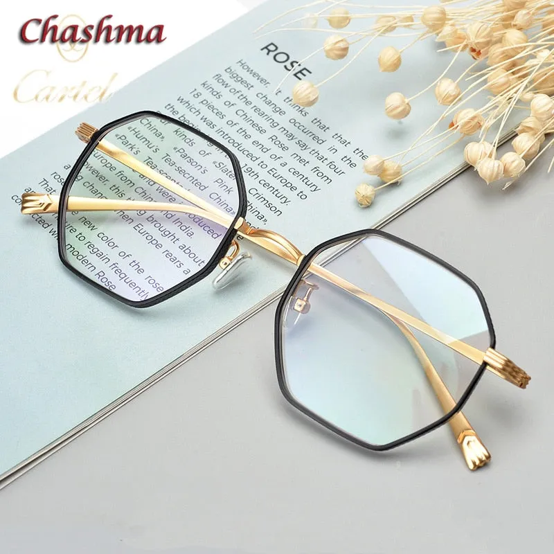 Chashma Ochki Women's Full Rim Irregular Octagon Titanium Acetat Eyeglasses