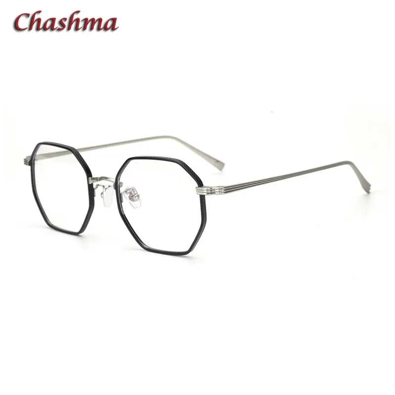 Chashma Ochki Women's Full Rim Irregular Octagon Titanium Acetat Eyeglasses