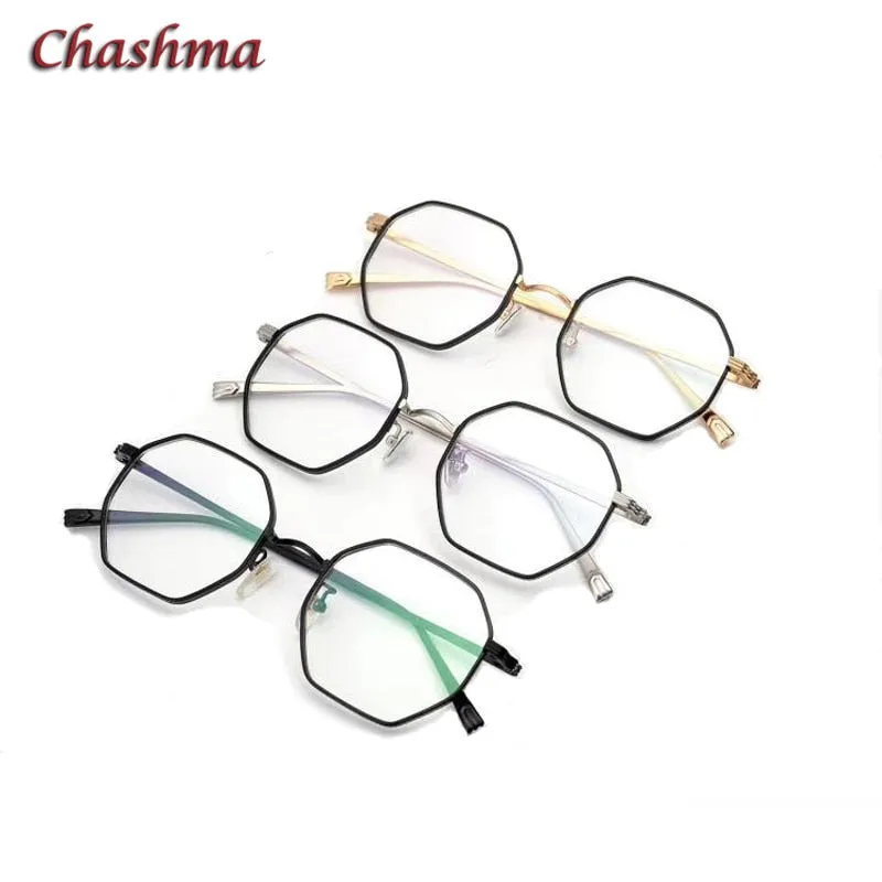Chashma Ochki Women's Full Rim Irregular Octagon Titanium Acetat Eyeglasses