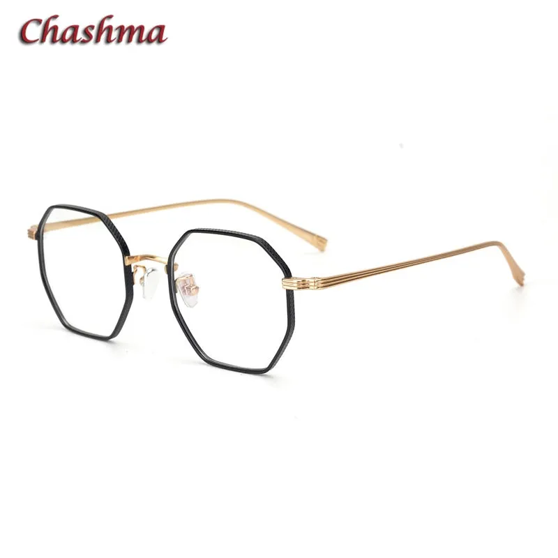 Chashma Ochki Women's Full Rim Irregular Octagon Titanium Acetat Eyeglasses