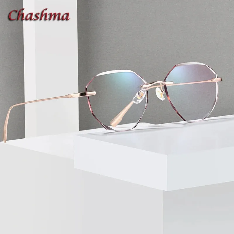 Chashma Ochki Women's Rimless Irregular Round Titanium Eyeglasses 99219