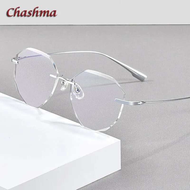 Chashma Ochki Women's Rimless Irregular Round Titanium Eyeglasses 99219