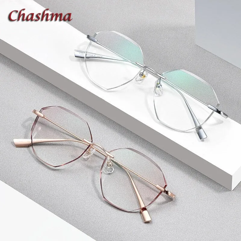 Chashma Ochki Women's Rimless Irregular Round Titanium Eyeglasses 99219