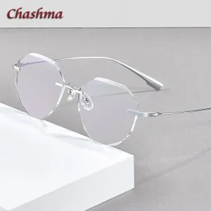 Chashma Ochki Women's Rimless Irregular Round Titanium Eyeglasses 99219