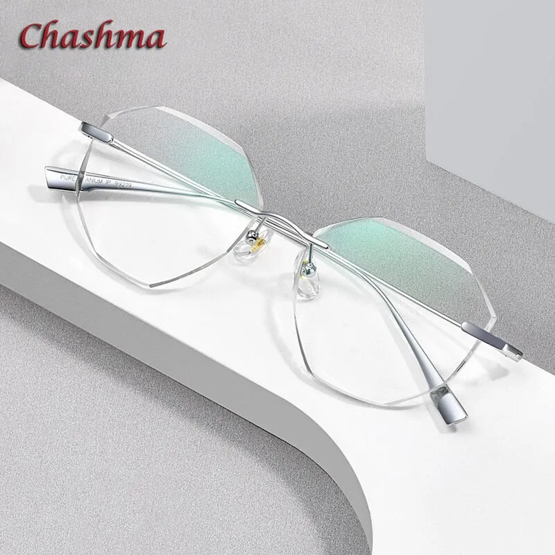 Chashma Ochki Women's Rimless Irregular Round Titanium Eyeglasses 99219