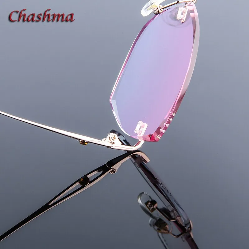 Chashma Ochki Women's Rimless Square Cat Eye Titanium Eyeglasses 99101