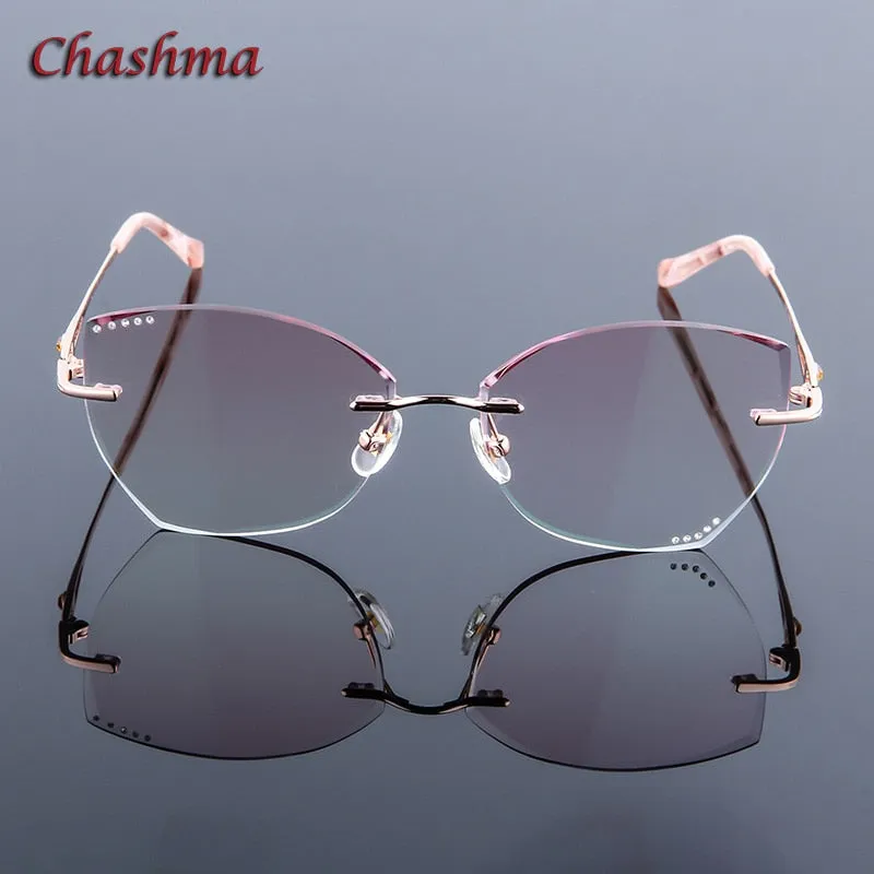 Chashma Ochki Women's Rimless Square Cat Eye Titanium Eyeglasses 99101