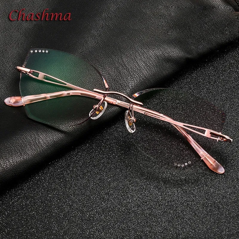 Chashma Ochki Women's Rimless Square Cat Eye Titanium Eyeglasses 99101