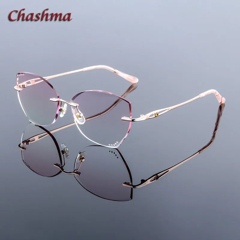 Chashma Ochki Women's Rimless Square Cat Eye Titanium Eyeglasses 99101