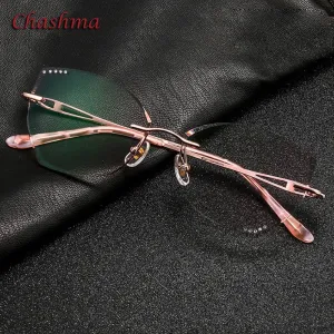 Chashma Ochki Women's Rimless Square Cat Eye Titanium Eyeglasses 99101