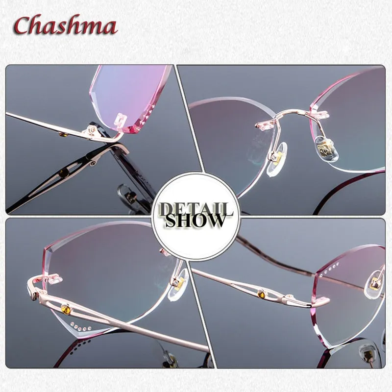 Chashma Ochki Women's Rimless Square Cat Eye Titanium Eyeglasses 99101