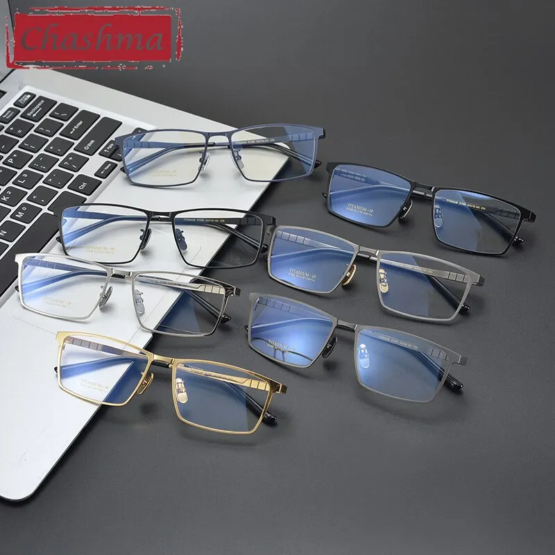 Chashma Ottica Men's Full Rim Square Titanium Eyeglasses Dj066