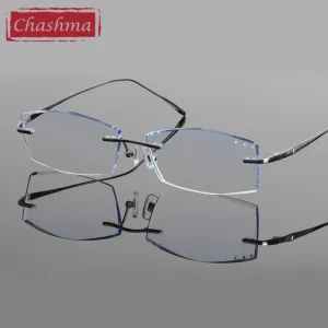 Chashma Ottica Men's Rimless Rectangle Titanium Eyeglasses Tinted Lenses 85086