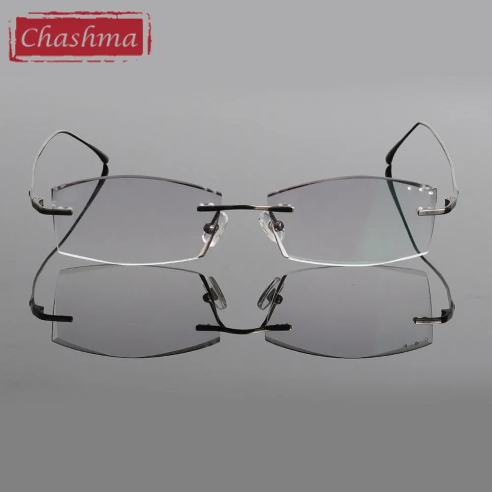 Chashma Ottica Men's Rimless Rectangle Titanium Eyeglasses Tinted Lenses 85086