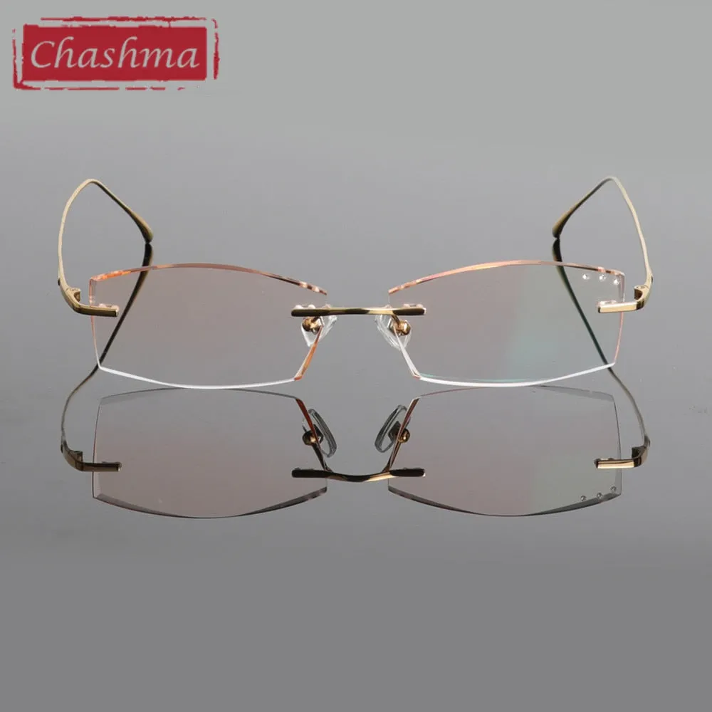 Chashma Ottica Men's Rimless Rectangle Titanium Eyeglasses Tinted Lenses 85086