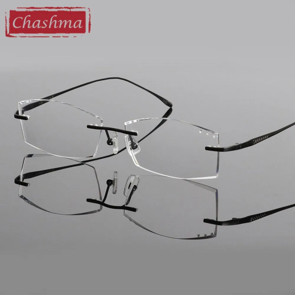 Chashma Ottica Men's Rimless Rectangle Titanium Eyeglasses Tinted Lenses 85086