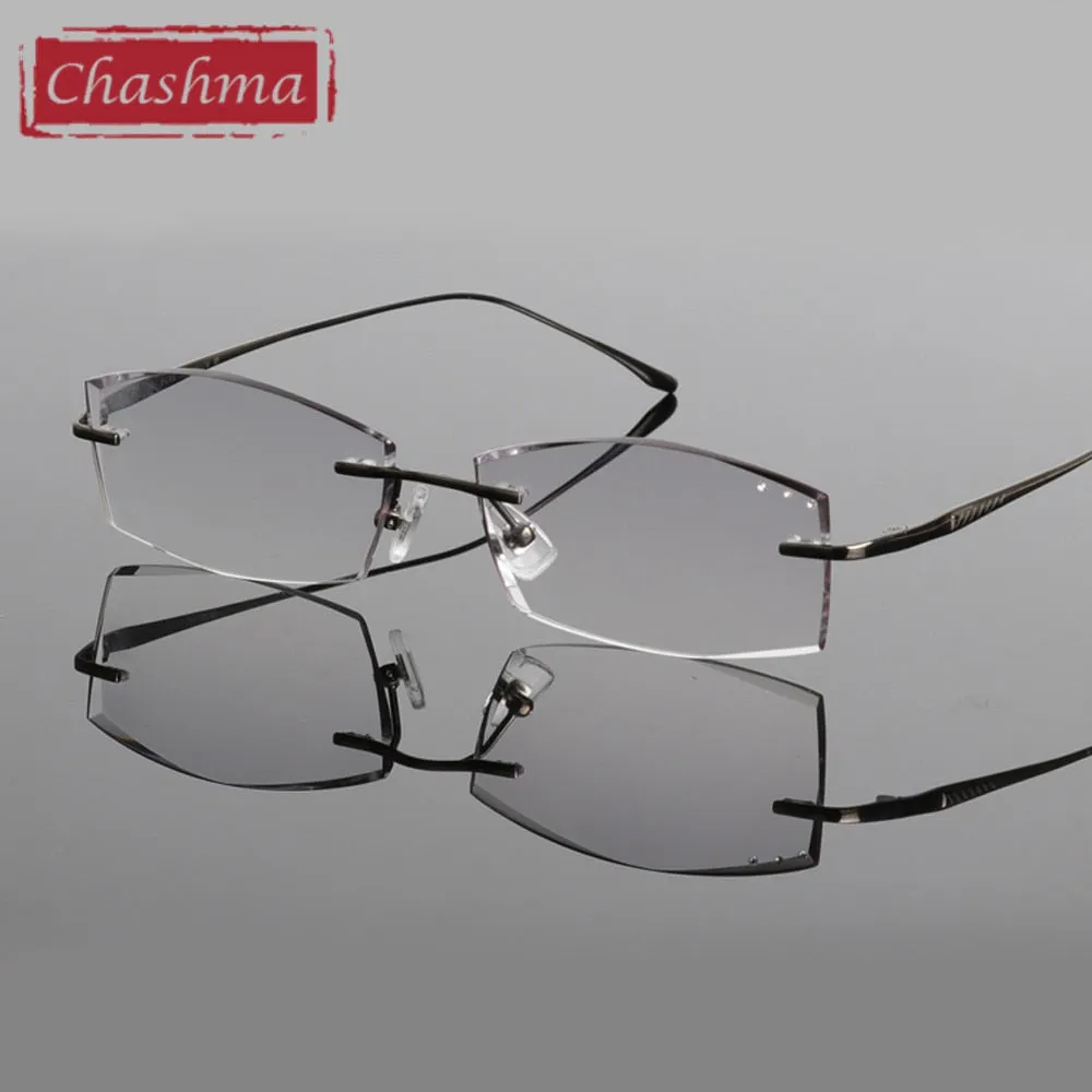 Chashma Ottica Men's Rimless Rectangle Titanium Eyeglasses Tinted Lenses 85086