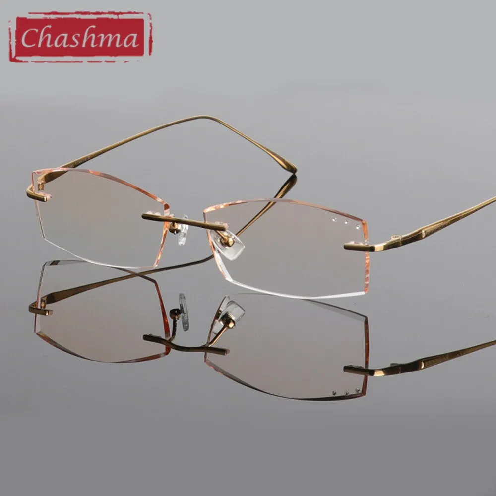 Chashma Ottica Men's Rimless Rectangle Titanium Eyeglasses Tinted Lenses 85086