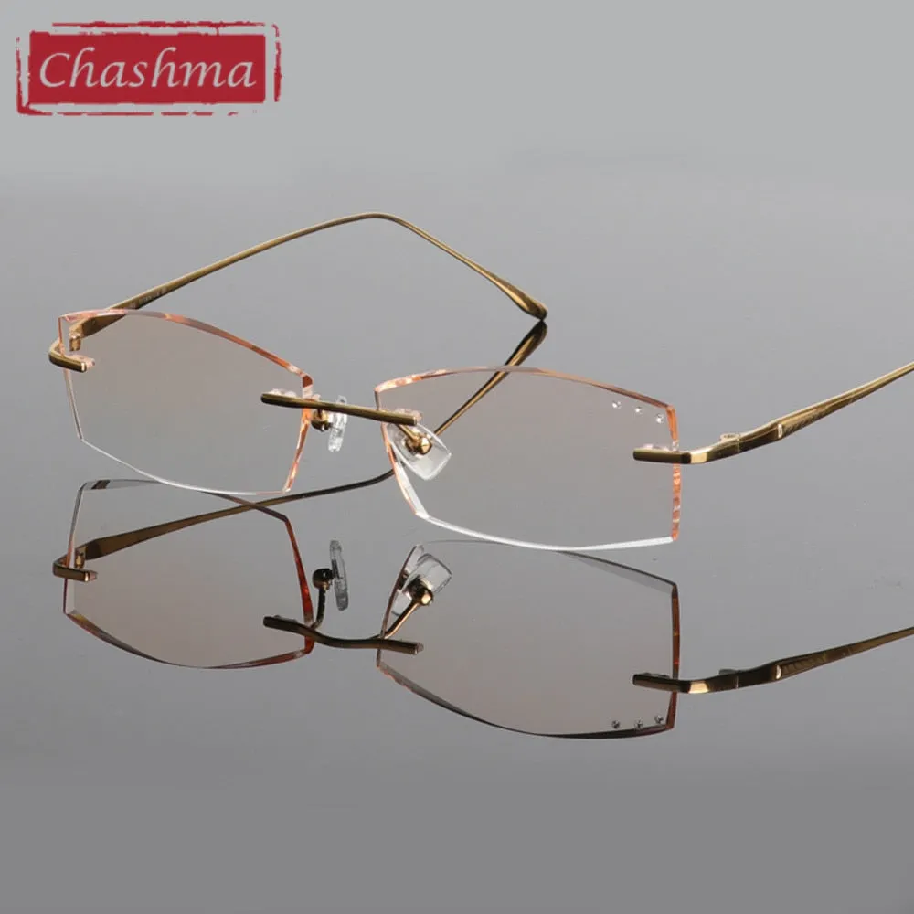Chashma Ottica Men's Rimless Rectangle Titanium Eyeglasses Tinted Lenses 85086