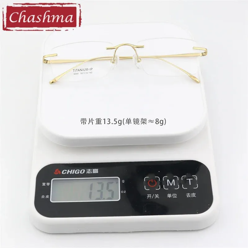 Chashma Ottica Men's Rimless Square Titanium Eyeglasses 9069