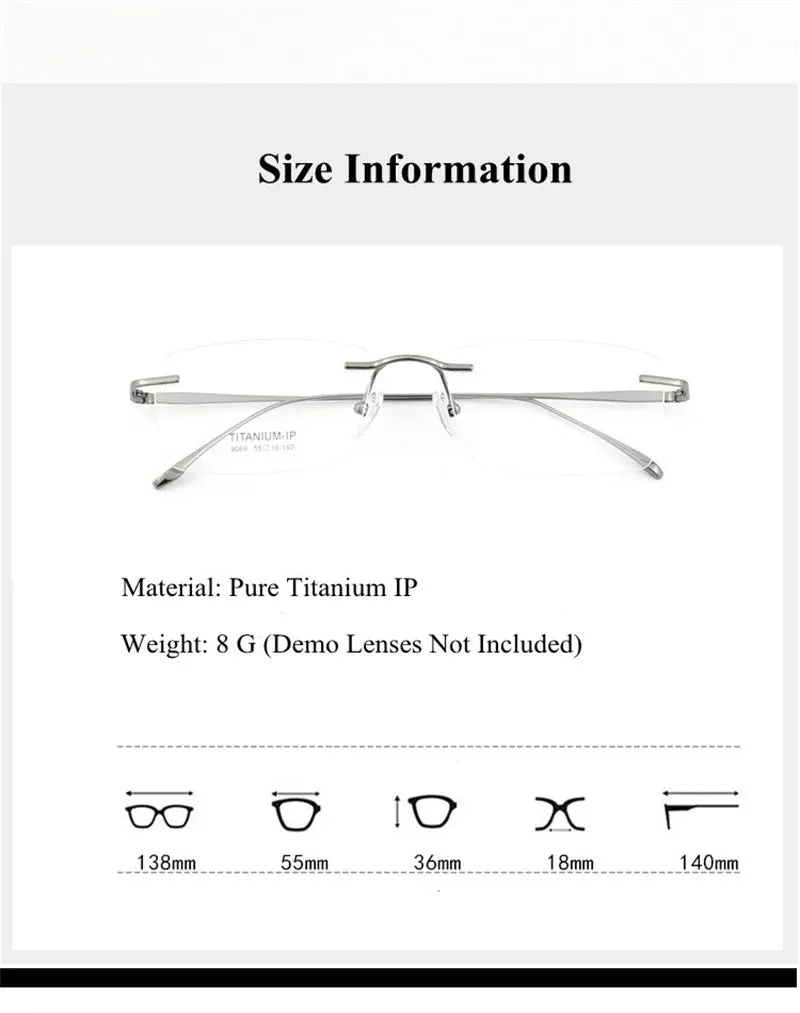 Chashma Ottica Men's Rimless Square Titanium Eyeglasses 9069